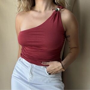 Fashion Nova One-Shoulder Red Crop Top